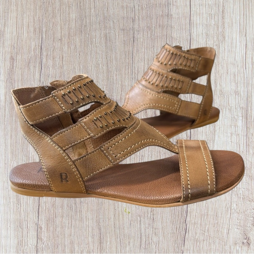 Roan By Bed Stu Charla Brown Leather Gladiator Distressed Sandals Women's US 6